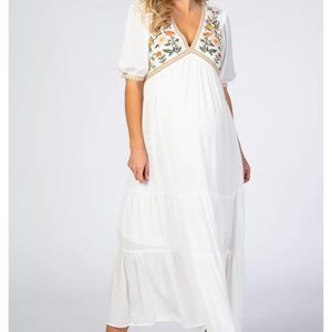 White/ivory floral embroidered maternity midi dress